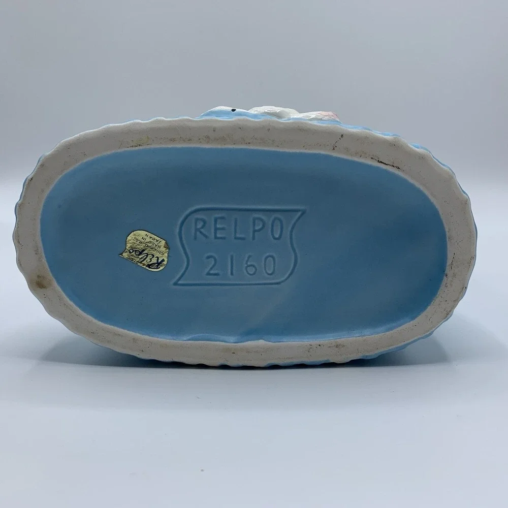 Vintage Relpo Baby Bear Booty Bootie Shoe Blue Planter Nursery Home Shelf Decor